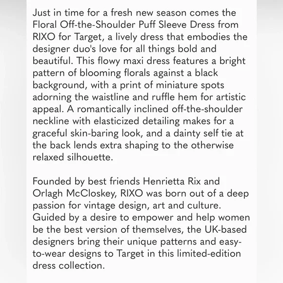 NWT RIXO x Target Floral Off–Shoulder Puff Sleeve Maxi Dress Size 6 - Picture 15 of 15